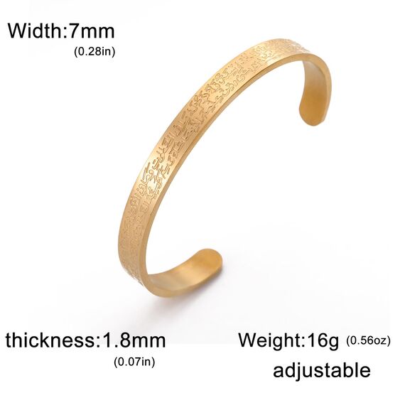 UNIFT Islamisches Ayatul-Kursi-Armband für Damen und Herren, Edelstahl, muslimisch, islamisch, Allah, arabische Kalligraphie, offenes Manschettenarmband, Islam, Eid, Ramadan, Geschenke, Edelstahl
