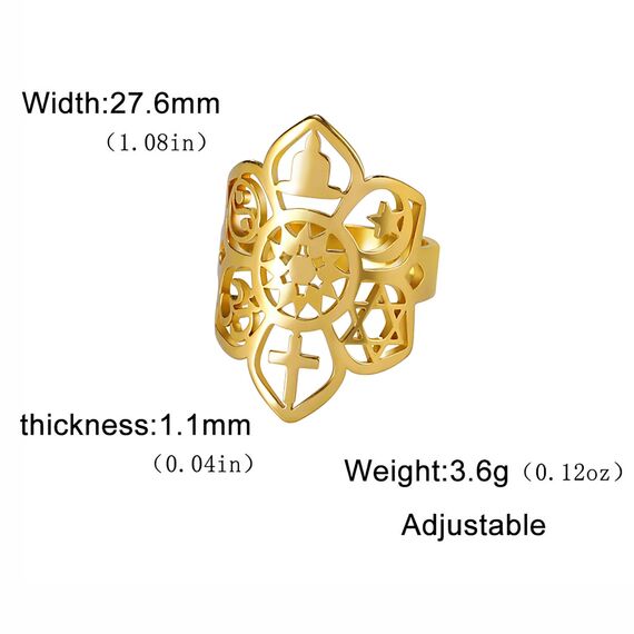 VASSAGO Verstellbarer Ring mit Lotusblüte, Om, Kreuz, Islam, Stern, Mond, Davidstern, Yin Yang, Yoga-Ring für Frauen, Mädchen, religiöser Schmuck, Geschenk, Edelstahl