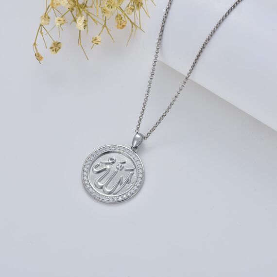 Shusukue Allah Halskette 925 Sterling Silber Islamische Anhänger Halskette Muslim Islam Anhänger Kette Religiöser Schmuck Geschenk für Mutter Frauen