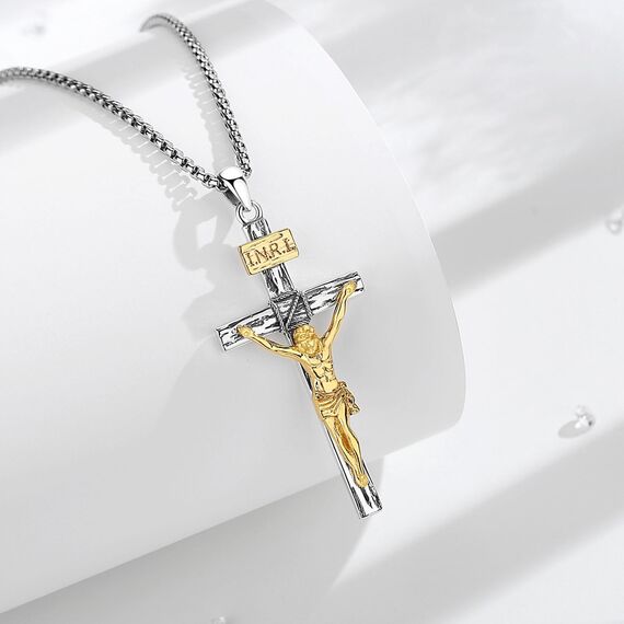 EUDORA Harmony Ball Kreuz Kette für Damen Herren Sterling Silber S925 18K Vergoldet, Vintage Kruzifix Halskette Jesus Kreuz Anhänger Glaube Schmuck Christlicher Geschenk für Herren Frauen, 22"+2"