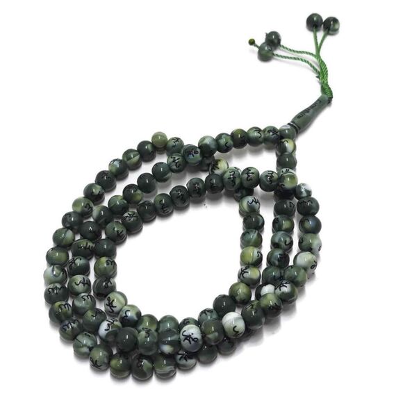 Muslimische Tasbih 99 Rosay Perlen AMN-184 Islam Gebet Dhikr Misbaha mit Allah Muhammad Namen graviert auf islamischer Religion Eid Ramadan Geschenk (grün)