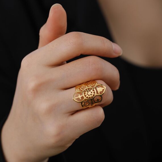 VASSAGO Verstellbarer Ring mit Lotusblüte, Om, Kreuz, Islam, Stern, Mond, Davidstern, Yin Yang, Yoga-Ring für Frauen, Mädchen, religiöser Schmuck, Geschenk, Edelstahl