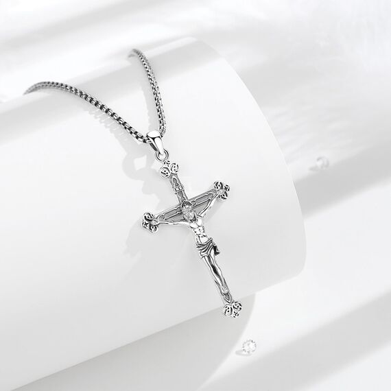 EUDORA Harmony Ball Kreuz Kette für Damen Herren Sterling Silber S925,Vintage Kruzifix Halskette Jesus Kreuz Anhänger Glaube Schmuck Christlicher Geschenk für Herren Frauen, 22"+2"