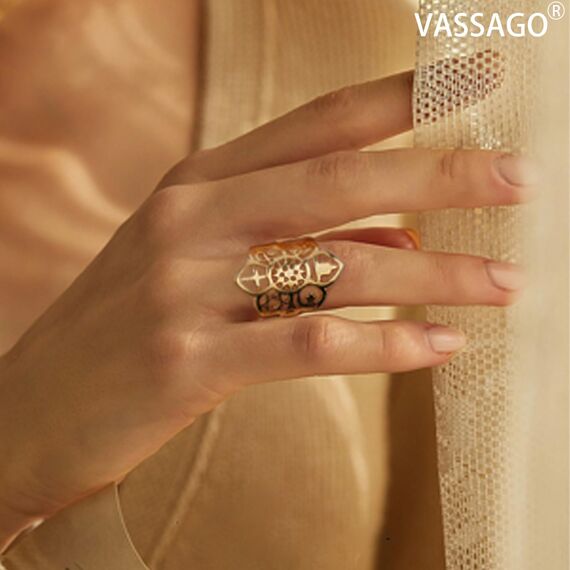 VASSAGO Verstellbarer Ring mit Lotusblüte, Om, Kreuz, Islam, Stern, Mond, Davidstern, Yin Yang, Yoga-Ring für Frauen, Mädchen, religiöser Schmuck, Geschenk, Edelstahl