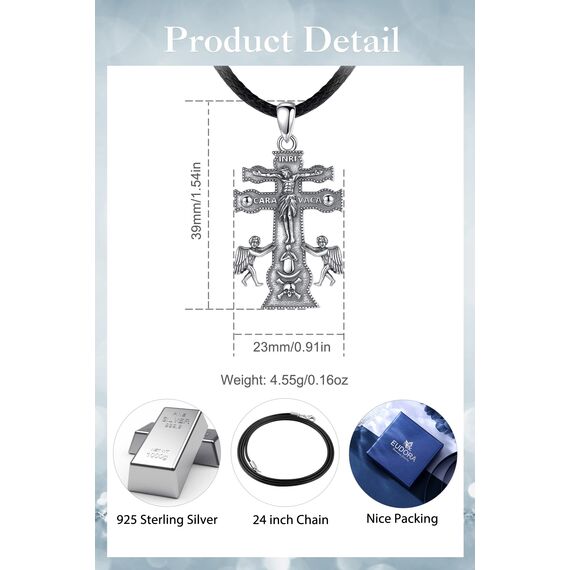 EUDORA Harmony Ball Caravaca Kreuz Kette für Damen Herren Sterling Silber 925, Amulett Energie Caravaca Kreuz Halskette Anhänger für Gläubiger Christ, Vintage Schmuck Geschenk für Frauen Herren, 61cm