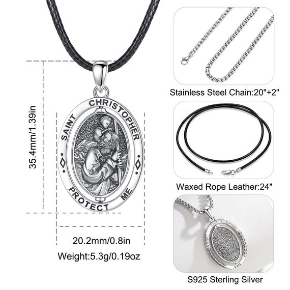 EUDORA Harmony Ball Heiliger Christophorus Kette Medaille für Damen Sterling Silber 925, Hl. Christophorus Halskette Amulett Anhänger Christlicher Schmuck, Geschenke für Damen Herren, 24Zoll + 20Zoll