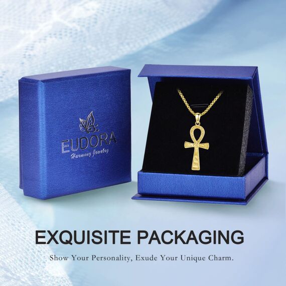 EUDORA Harmony Ball 18K Gold Ankh Kreuz Kette für Damen Herren Sterling Silber 925, Antikes Ägypten Anch Kreuz des Lebens Amulett Energie Anhänger Halskette Schmuck Geschenk für Herren Frauen, 22Zoll