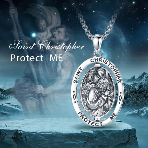 EUDORA Harmony Ball Heiliger Christophorus Kette Medaille für Damen Sterling Silber 925, Hl. Christophorus Halskette Amulett Anhänger Christlicher Schmuck, Geschenke für Damen Herren, 24Zoll + 20Zoll