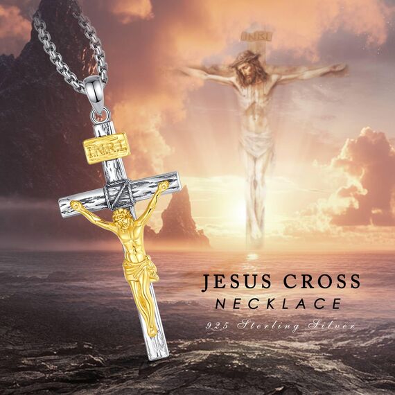 EUDORA Harmony Ball Kreuz Kette für Damen Herren Sterling Silber S925 18K Vergoldet, Vintage Kruzifix Halskette Jesus Kreuz Anhänger Glaube Schmuck Christlicher Geschenk für Herren Frauen, 22"+2"