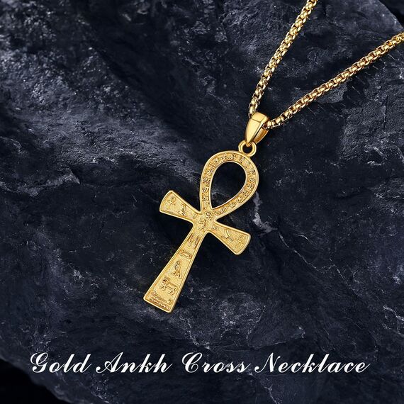 EUDORA Harmony Ball 18K Gold Ankh Kreuz Kette für Damen Herren Sterling Silber 925, Antikes Ägypten Anch Kreuz des Lebens Amulett Energie Anhänger Halskette Schmuck Geschenk für Herren Frauen, 22Zoll