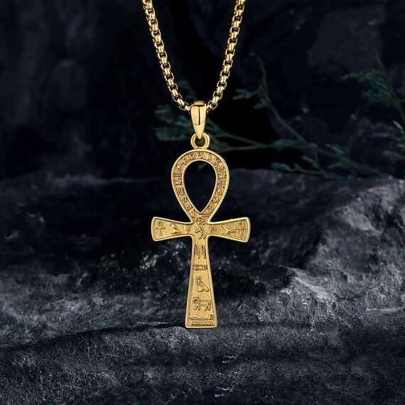 EUDORA Harmony Ball 18K Gold Ankh Kreuz Kette für Damen Herren Sterling Silber 925, Antikes Ägypten Anch Kreuz des Lebens Amulett Energie Anhänger Halskette Schmuck Geschenk für Herren Frauen, 22Zoll