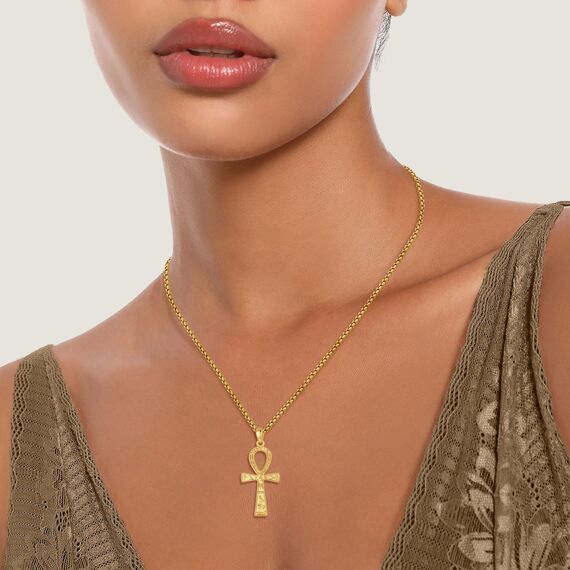EUDORA Harmony Ball 18K Gold Ankh Kreuz Kette für Damen Herren Sterling Silber 925, Antikes Ägypten Anch Kreuz des Lebens Amulett Energie Anhänger Halskette Schmuck Geschenk für Herren Frauen, 22Zoll