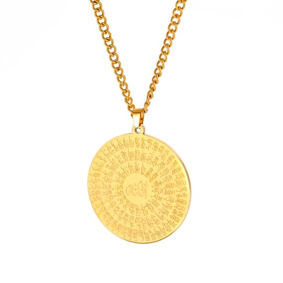 EUEAVAN Allah Halskette für Frauen Männer islamische Schrift Symbole Arabisch Runde Anhänger Halskette Mittlerer Osten Allah Islam Religiöser Schmuck Muslimisches Geschenk (Allah 2 gold)