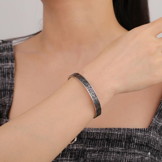 Ayatul Kursi-Armband für Damen und Herren islamisches Geschenk muslimischer Allah Koran offene Armreifen arabische Kalligraphie Lotusblüte Armreif Islam Eid Ramadan Schmuck (Islamisches Armband-S)