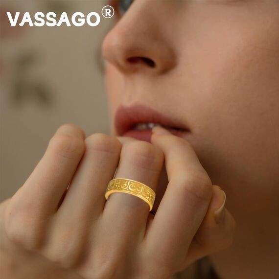 VASSAGO Edelstahl Ringe für Männer Frauen Trendy Muslim Allah Ring Islam Arabisch Shahada Ring Schmuck Geschenke