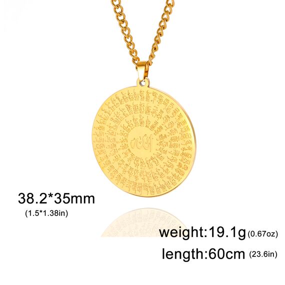 EUEAVAN Allah Halskette für Frauen Männer islamische Schrift Symbole Arabisch Runde Anhänger Halskette Mittlerer Osten Allah Islam Religiöser Schmuck Muslimisches Geschenk (Allah 2 gold)