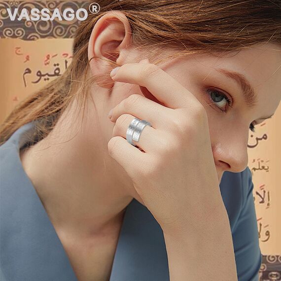 VASSAGO Einstellbare islamische Ayatul Kursi Ring/Armband für Frauen Männer Muslim Allah Koran Ringe Arabisch Kalligraphie Islam Eid Islamischer Ringe Schmuck Geschenke (Silber Ayatul Kursi ring)