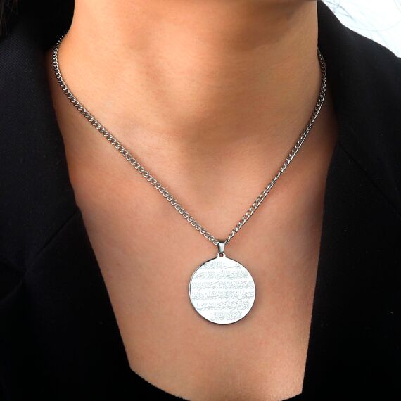 EUEAVAN Allah Halskette für Frauen Männer islamische Schrift Symbole Arabisch Runde Anhänger Halskette Mittlerer Osten Allah Islam Religiöser Schmuck Muslimisches Geschenk (Arabisch Silber)