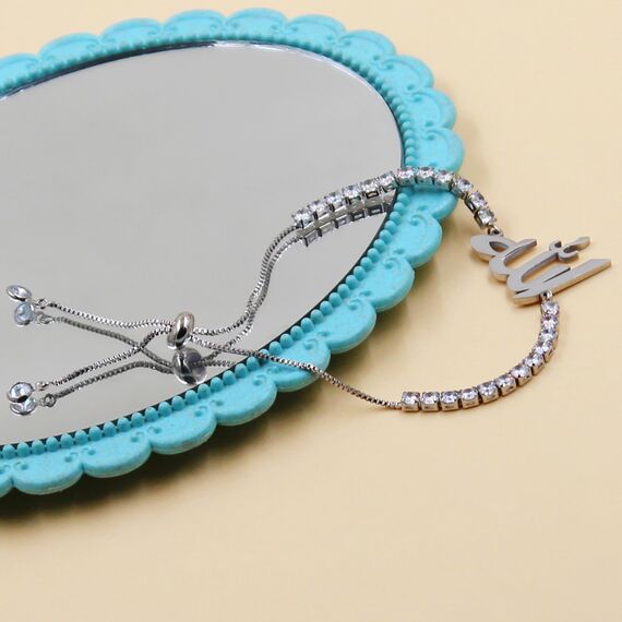 JunyiDIY Allah Tennis Kristallarmband für Frauen, modisches islamisches Wahre-Gott-Zirkonia mit verstellbarer Kette Glücks Frieden und Segensschmuck für Mutter Ehefrau zum Jahrestag Valentinstag