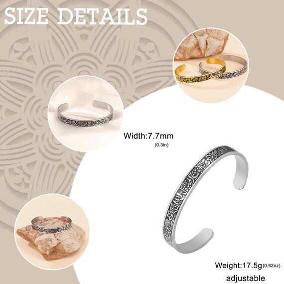 Dreamtimes Muslim Allah Islam Armband für Frauen Männer Edelstahl arabischen Buchstaben Armbänder Lotus Blumen Openable Armreifen Armbänder Allah Islam Eid Ramadan Manschette Armband (Silber)
