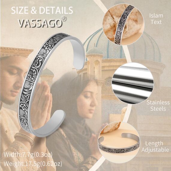Ayatul Kursi-Armband für Damen und Herren islamisches Geschenk muslimischer Allah Koran offene Armreifen arabische Kalligraphie Lotusblüte Armreif Islam Eid Ramadan Schmuck (Islamisches Armband-S)