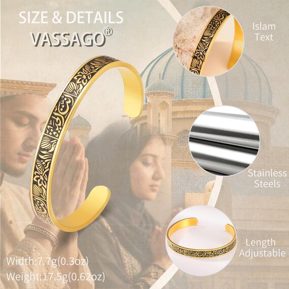 Ayatul Kursi-Armband für Damen und Herren islamisches Geschenk muslimischer Allah Koran offene Armreifen arabische Kalligraphie Lotusblüte Armreif Islam Eid Ramadan Schmuck (Islamisches Armband-G)