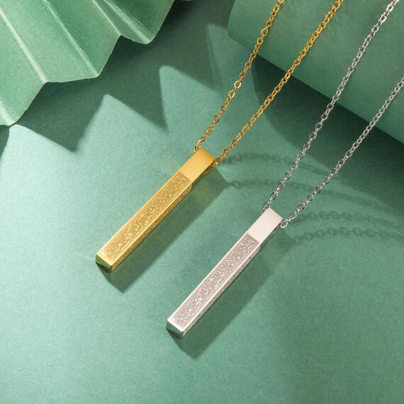 VASSAGO Islamische Ayatul Kursi Halskette für Männer und Frauen - Allah Arabisch 3D Bar Muslim Koran Edelstahl/Lederkette Islam Eid Islamischer Geschenk Schmuck