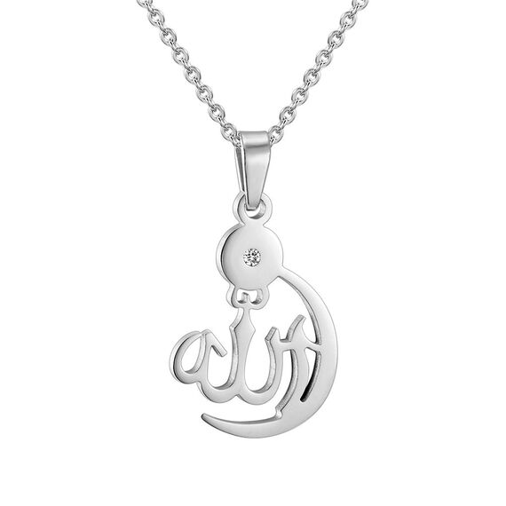PROSTEEL Damen Collier Edelstahl Allah Kette Mondsichel Halbmond Anhänger Halskette Islamisch Amulett Muslim Modeschmuck Accessoire für Frauen Mädchen