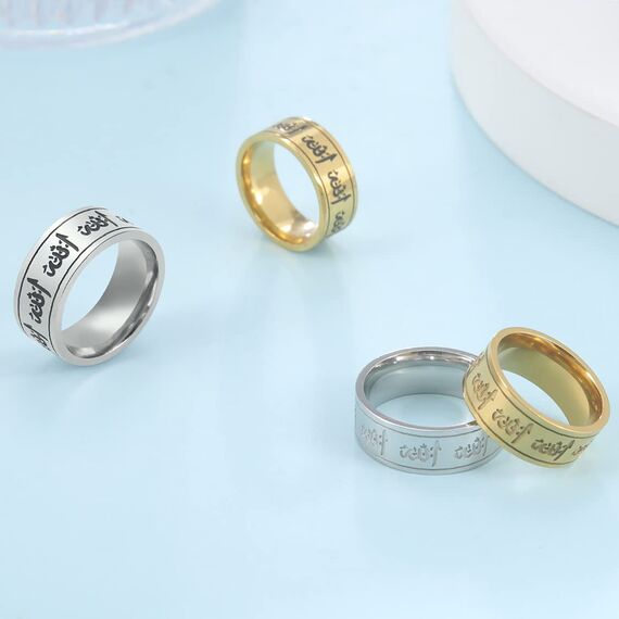 Ring für Männer und Frauen, 8 mm, Islam, muslimisch, Allah, Edelstahl, breiter Ring, islamisch, muslimisch, Gebet, religiöser Ring Schmuck, 9, Edelstahl, Kein Edelstein