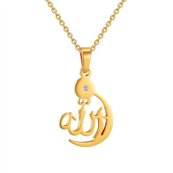PROSTEEL Halbmond Mondsichel Anhänger Halskette Damen Allah Kette 18k vergoldet Islamische Collier religiöser Modeschmuck Accessoire für Weihnachten Geburtstag