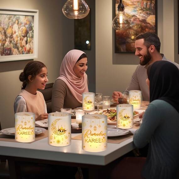12 Windlicht Tischdeko, Ramadan Deko Set Gold, Ramadan Kareem Eid Umrah Mubarak Dekoration, Islam Deko Tisch, Ramazan Dekor Kinder, Ramadan Islamische Geschenke Zubehör, für Teelichter Oder Kerzen