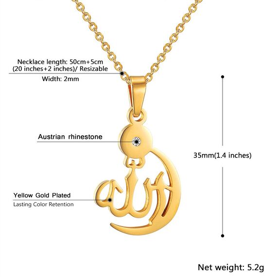 PROSTEEL Halbmond Mondsichel Anhänger Halskette Damen Allah Kette 18k vergoldet Islamische Collier religiöser Modeschmuck Accessoire für Weihnachten Geburtstag
