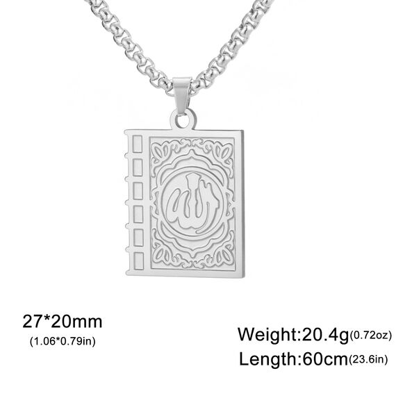 SIPURIS Halskette mit quadratischem Allah-Anhänger, Islam, Sura, Koran, muslimisches Amulett, Allah-Anhänger, Halskette, religiöser Anhänger, Halskette, Schmuck für Geburtstag, 1.06*0.79in/27*20mm,