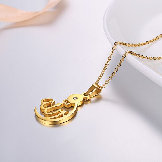 PROSTEEL Halbmond Mondsichel Anhänger Halskette Damen Allah Kette 18k vergoldet Islamische Collier religiöser Modeschmuck Accessoire für Weihnachten Geburtstag