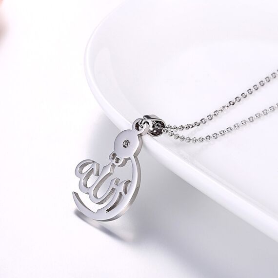 PROSTEEL Damen Collier Edelstahl Allah Kette Mondsichel Halbmond Anhänger Halskette Islamisch Amulett Muslim Modeschmuck Accessoire für Frauen Mädchen