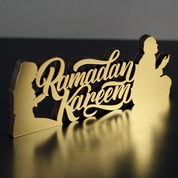 iwa concept | Islamische Tischdekorationen aus Holz aus Acryl | Ramadan Kareem und Eid Mubarak Dekoration | islamische muslimische Geschenke | Ramadan Eid Dekoration | (Ramadan Kareem-2, Gold)