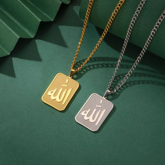 VASSAGO Allah Halskette Islamisch Muslimisch Arabisch Allah Anhänger Halskette Edelstahl Halsketten Islam Eid Ramadan Religiöser Schmuck Geschenke für Frauen Männer