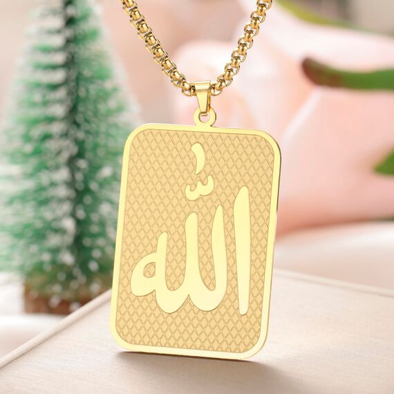 VASSAGO Allah Halskette Islamisch Muslimisch Arabisch Allah Anhänger Halskette Edelstahl Halsketten Islam Eid Ramadan Religiöser Schmuck Geschenke für Frauen Männer (gold)