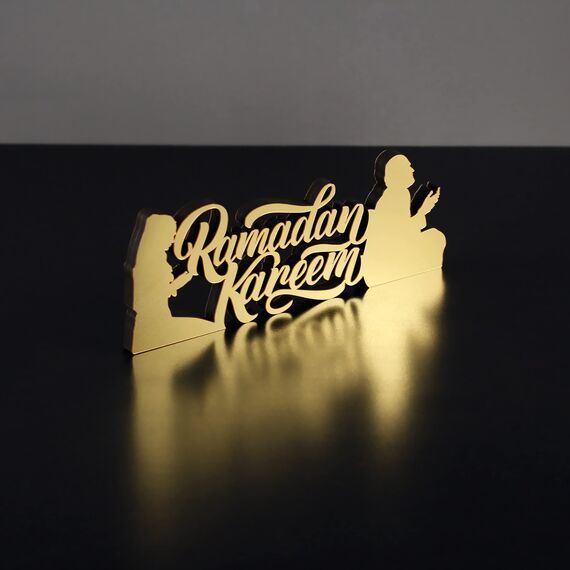 iwa concept | Islamische Tischdekorationen aus Holz aus Acryl | Ramadan Kareem und Eid Mubarak Dekoration | islamische muslimische Geschenke | Ramadan Eid Dekoration | (Ramadan Kareem-2, Gold)