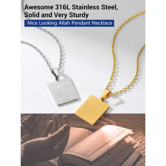 PROSTEEL Damen Collier Edelstahl Ayatul Kursi Anhänger Halskette mit Allah und Koran Verse Islamischer Modeschmuck Accessoire für Geburtstag Weihnachten