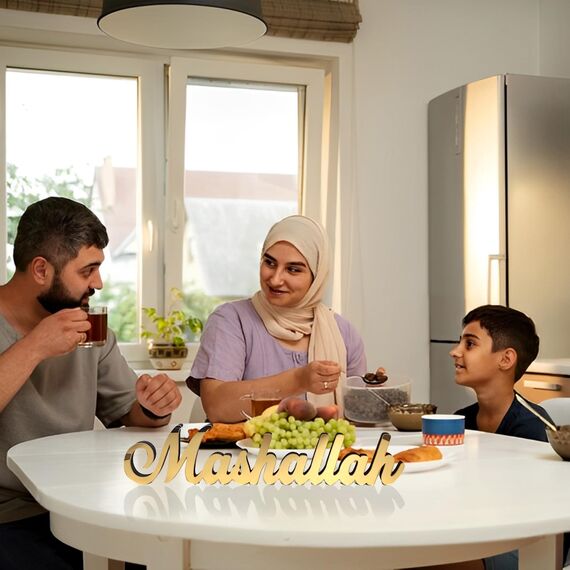 Ramadan Mashallah Deko Holz Gold,Ramadan Mubarak Tischdeko,Benutzerdefinierte Mashallah Tischschild Eid Islamische Freistehendes Tischschild Für Ramadan Umrah Eid Mubarak Glücksbringer Silvester