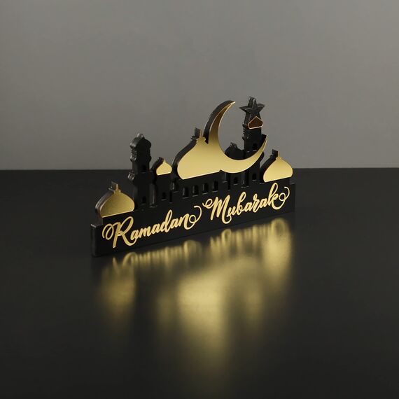 iwa concept Islamische Tischdekorationen aus Holz mit Acryl, Ramadan-Kareem-und Eid-Mubarak-Dekoration, islamisch muslimische Geschenke, Ramadan Mubarak, Gold