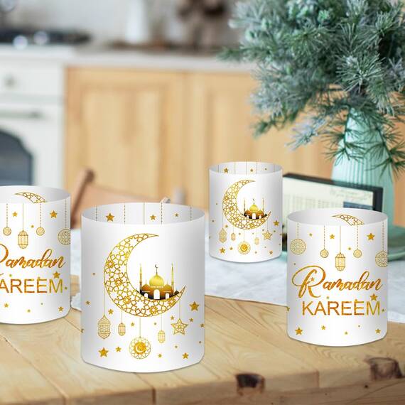 12 Windlicht Tischdeko, Ramadan Deko Set Gold, Ramadan Kareem Eid Umrah Mubarak Dekoration, Islam Deko Tisch, Ramazan Dekor Kinder, Ramadan Islamische Geschenke Zubehör, für Teelichter Oder Kerzen