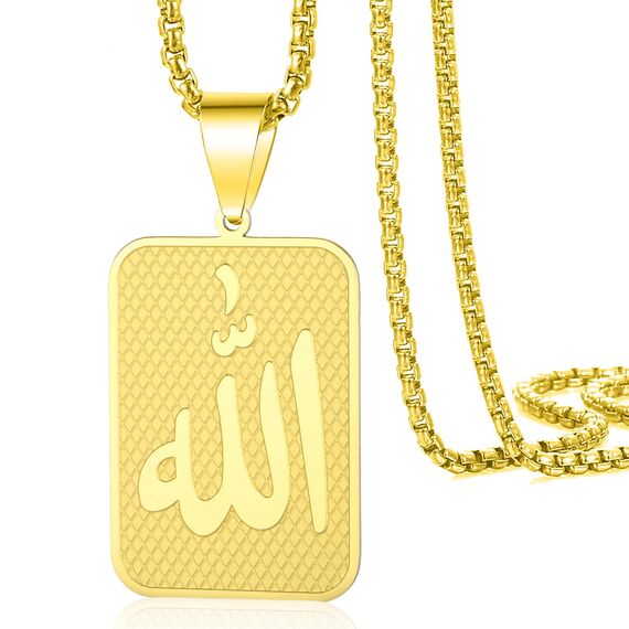 VASSAGO Allah Halskette Islamisch Muslimisch Arabisch Allah Anhänger Halskette Edelstahl Halsketten Islam Eid Ramadan Religiöser Schmuck Geschenke für Frauen Männer (gold)