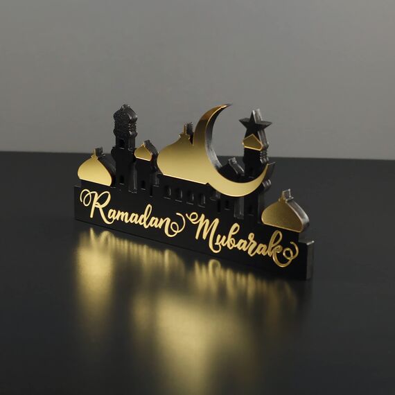 iwa concept Islamische Tischdekorationen aus Holz mit Acryl, Ramadan-Kareem-und Eid-Mubarak-Dekoration, islamisch muslimische Geschenke, Ramadan Mubarak, Gold