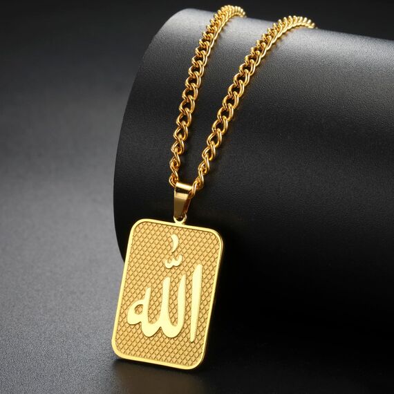 VASSAGO Allah Halskette Islamisch Muslimisch Arabisch Allah Anhänger Halskette Edelstahl Halsketten Islam Eid Ramadan Religiöser Schmuck Geschenke für Frauen Männer
