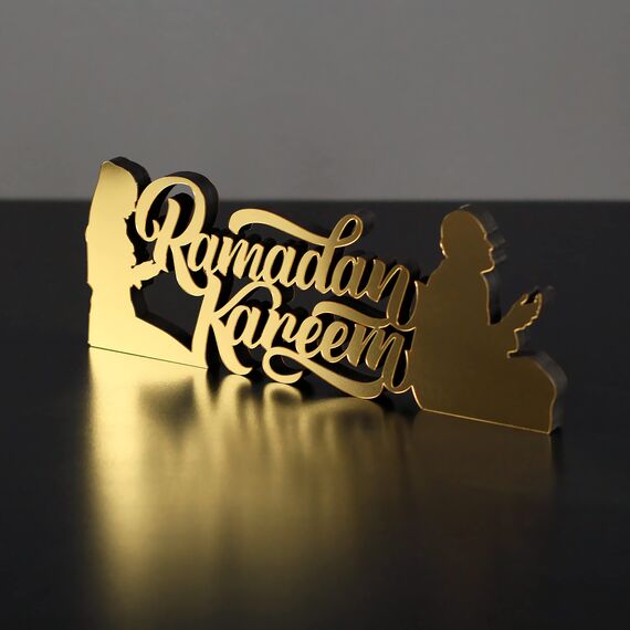 iwa concept | Islamische Tischdekorationen aus Holz aus Acryl | Ramadan Kareem und Eid Mubarak Dekoration | islamische muslimische Geschenke | Ramadan Eid Dekoration | (Ramadan Kareem-2, Gold)