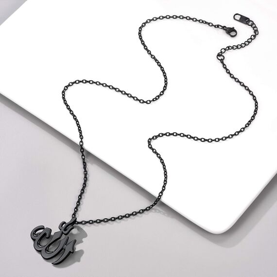 PROSTEEL Allah Halskette schwarz Islamische Gott Anhänger in Arabisches Schriftzeichen mit 50cm verstellbare Rolokette Amulett Modeschmuck Accessoire für Männer Frauen