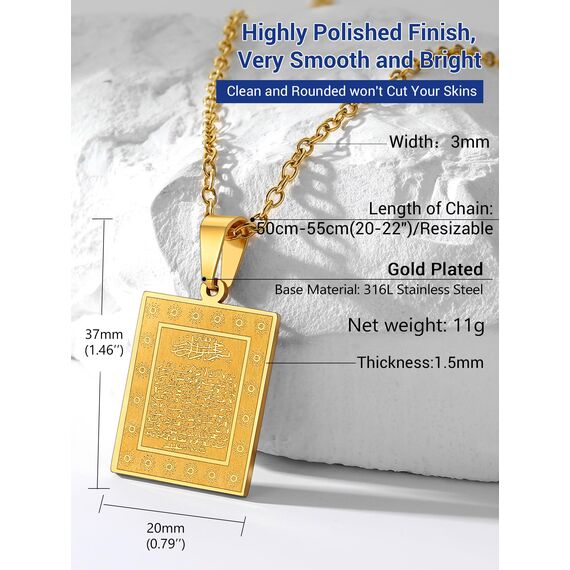 PROSTEEL Damen Kette Collier 18k vergoldet Ayatul Kursi Anhänger Halskette mit Allah und Koran Verse Muslim Modeschmuck Accessoire für Geburtstag