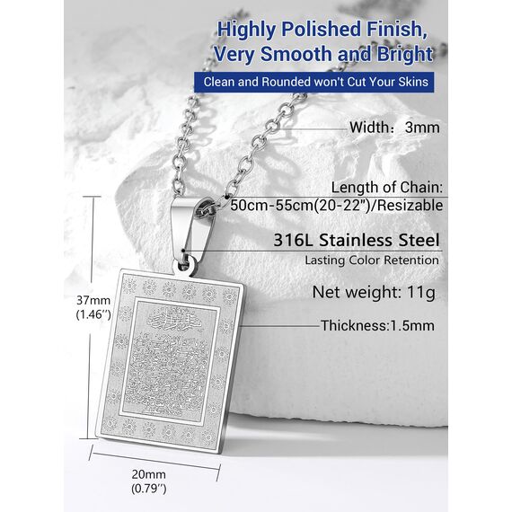 PROSTEEL Damen Collier Edelstahl Ayatul Kursi Anhänger Halskette mit Allah und Koran Verse Islamischer Modeschmuck Accessoire für Geburtstag Weihnachten